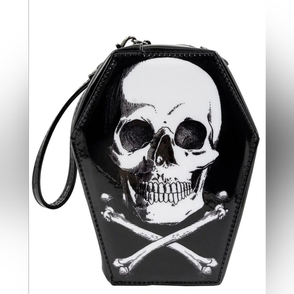 Skull and Crossbones Coffin Wristlet Purse New